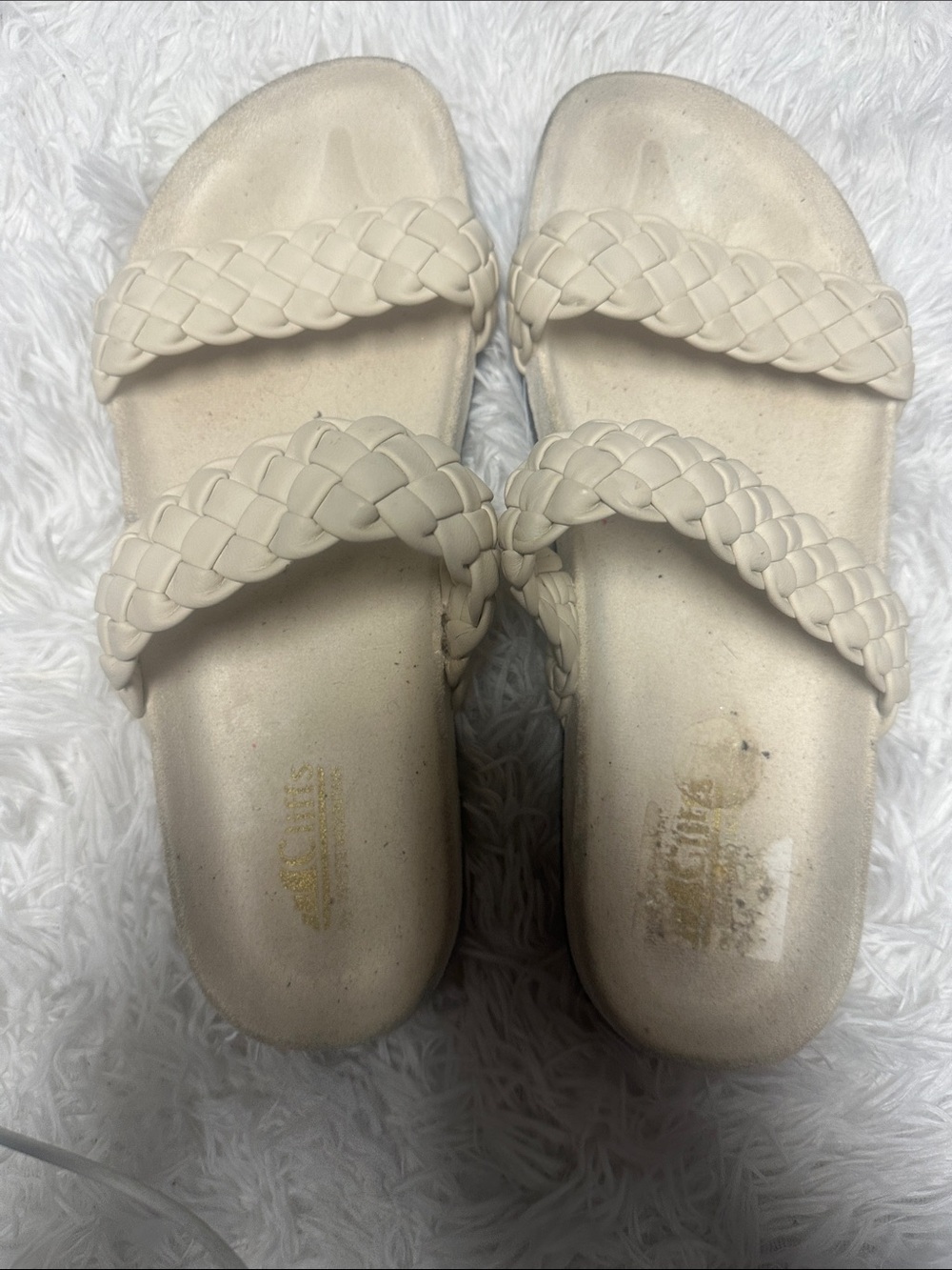 Cliffs by WHITE MOUNTAIN Braided Double-Strap Slide Sandals — Cream